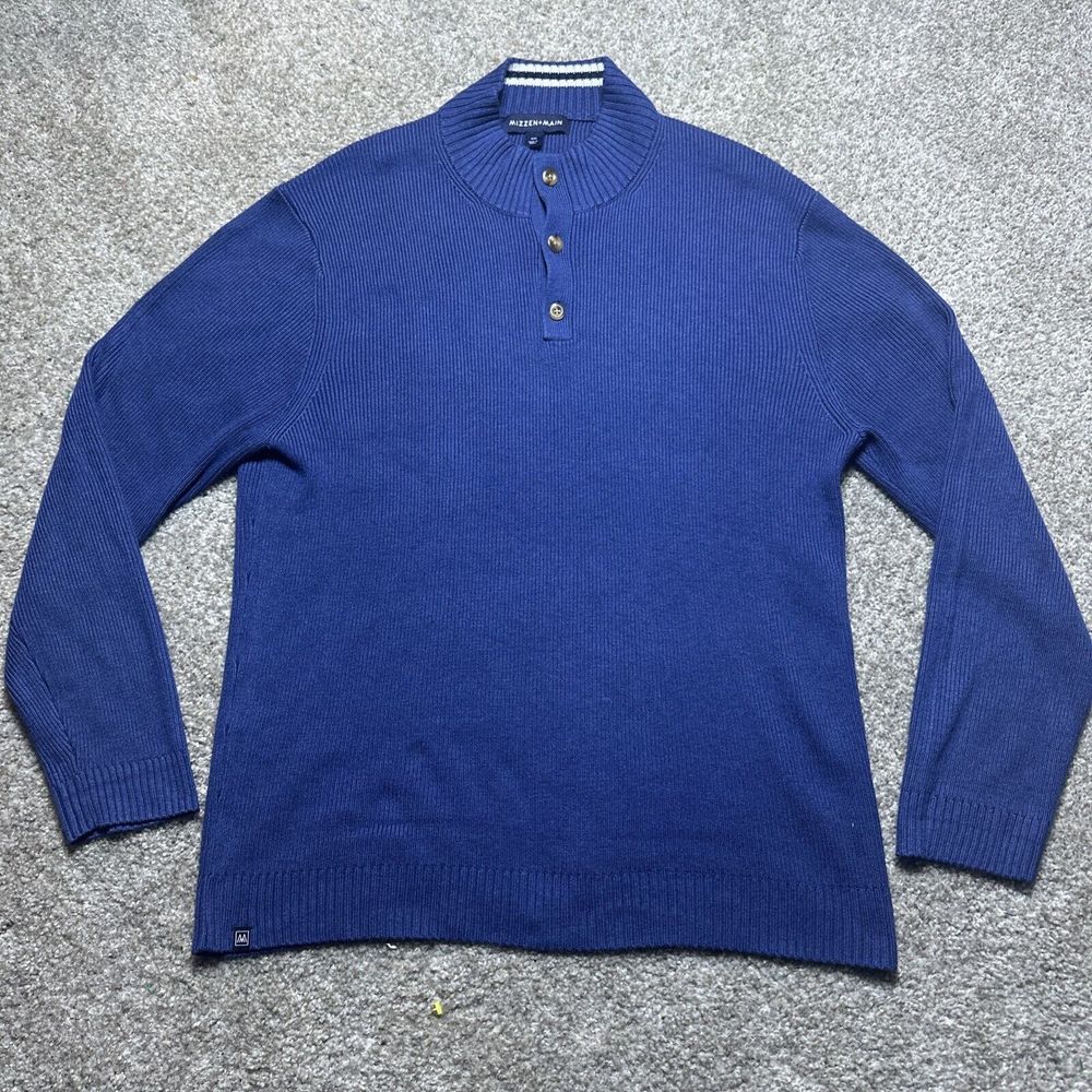 Mizzen + Main‎ Sweater Men's XXL Cassady Mock Neck Henley Blue